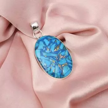 Медная бирюзовая подвеска с серебряной цепочкой, подвеска из стерлингового серебра 925 пробы