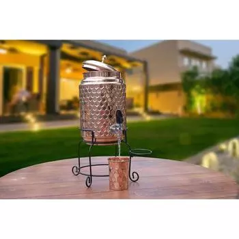 медная бутылка для воды, 1000 мл, набор из 1 шт., зеленый принт (Алмазная огранка)