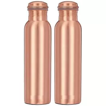 Медная бутылка для воды | 100% чистая медь | Герметичная и нержавеющая | для дома, школы и офиса | Матовая отделка | 950 мл | Набор из 2 штук