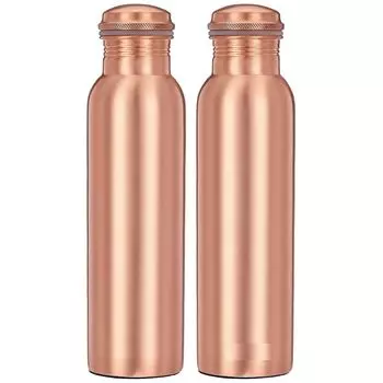 Медная бутылка для воды | 100% чистая медь | Герметичная и нержавеющая | для дома, школы и офиса | Матовая отделка | 950 мл | Набор из 2 штук