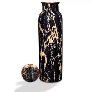Медная бутылка для воды 1 литр 100% герметичная, бутылка для офиса, спортзала, современная бутылка Тамба для взрослых (Черный Натуральный Мрамор)