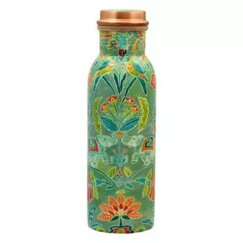 Медная бутылка для воды 750 мл с антиоксидантными свойствами | Подарки на Дивали для семьи и друзей 100% медная бутылка для воды (Зеленый, 750 мл)