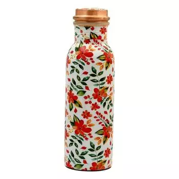 Медная бутылка для воды 750 мл с антиоксидантными свойствами | Подарки на Дивали для семьи и друзей 100% медная бутылка для воды (Оранжевый - 750 мл)