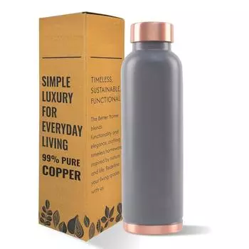 Медная бутылка для воды 950 мл | Не содержит БФА, герметичная бутылка с антиоксидантными свойствами | Бутылка для воды из 100% меди | Серая