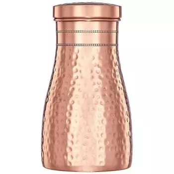 Медная бутылка для воды | Бутылка на тумбочке со стеклом | Кованая отделка | 950 мл