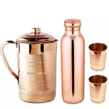 Медная бутылка для воды, комбинированный кувшин и стекло, бутылка для воды 1000 мл, кувшин 1500 мл, набор бутылок для воды, кувшин и 2 стакана