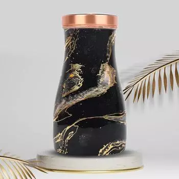 Медная бутылка со встроенным стеклянным шлифом, с эмалированным дизайном под черный мрамор, бутылка для аюрведических преимуществ для здоровья, йога 1000 мл,