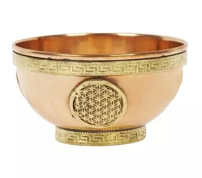 Медная чаша для подношений IBA Indianbeautifulart - Чаша для подношения цветка жизни - Отлично подходит для использования на алтаре - Ритуальное использование - Маленькая чаша для курильницы 7.8x4.2cm медный