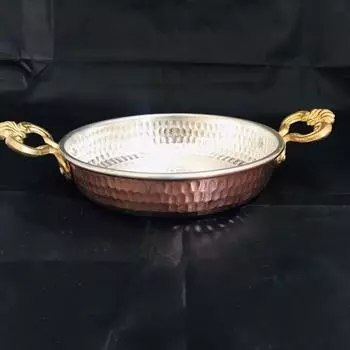 Медная кованая толстая сковорода/тарелка 19см