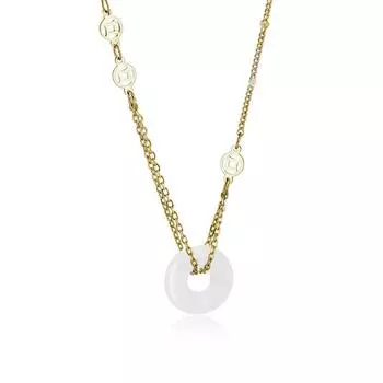 Медная монета безопасная застежка ожерелье женское легкая роскошь кантри прилив белый халцедон кулон монета хэтяньский нефрит ключичная цепочка золото copper