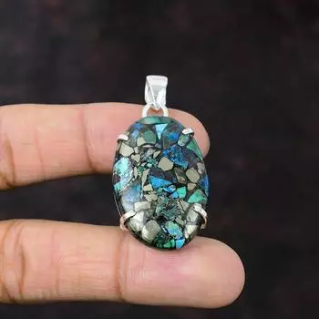 Медная подвеска с азуритом и малахитом, подвеска из стерлингового серебра 925 пробы, изящные ювелирные изделия ручной работы, подвеска из настоящего драгоценного камня, подарок для друга, эффектные ювелирные изделия