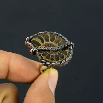 Медная проволока драгоценного камня ископаемого аммонита обернула кольцо ювелирных изделий Хандмаде для подарка 4 коричневый