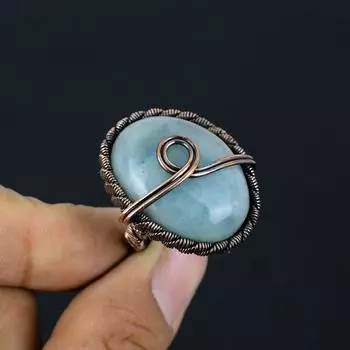 Медная проволока драгоценной камня аквамарина обернула кольцо ювелирных изделий Хандмаде для свадебного подарка 4