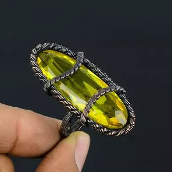 Медная проволока драгоценной камня цитрина обернула кольцо ювелирных изделий ручной работы для ее всего размера 4 зелёный