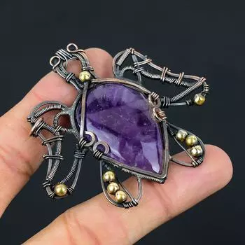 Медная проволока с аметистом в форме черепахи, кулон ручной работы, ювелирный подарок для любви 2.36 Inches фиолетовый