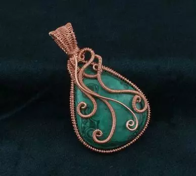 Медная проволока с покрытием из розового золота, обернутая малахитовым кулоном