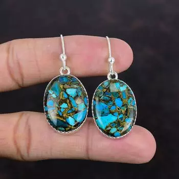 Медная серьга из хризоколлы, настоящие серьги из драгоценных камней, новейшие дизайнерские серьги, антикварные украшения ручной работы из стерлингового серебра 925 пробы, подарок для нее