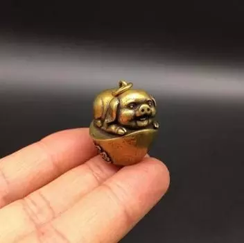 Медная статуэтка, коллекционная китайская латунная резная свинья Юаньбао, деньги, богатство, изысканные маленькие статуэтки