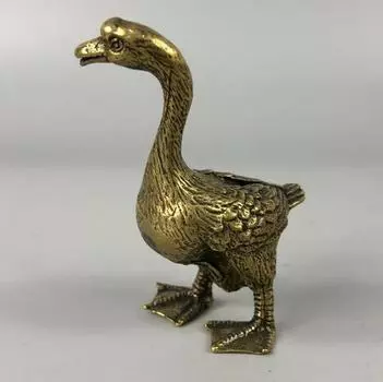 Медная статуя Изысканная китайская коллекционная старая латунная ручная работа Реалистичная статуя животного с длинной шеей гуся
