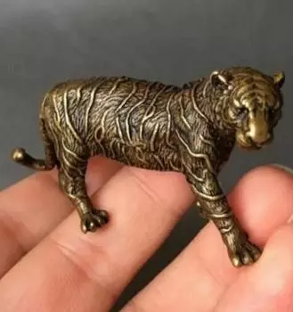Медная статуя, китайская архаичная чистая латунная маленькая статуя тигра