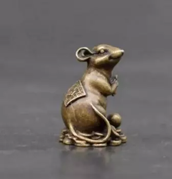 Медная статуя, китайская коллекция, архаичная латунная денежная мышь, маленькая статуя