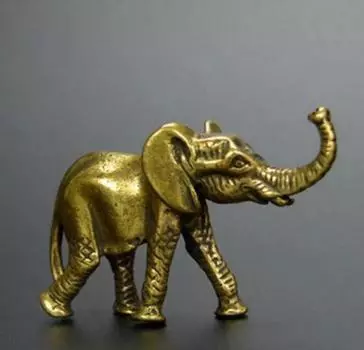 Медная статуя, коллекционные китайские латунные резные животные, слон, изысканные маленькие статуи