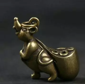 Медная статуя Маленький сувенир Китай Бронзовый Симпатичный знак зодиака Животное Мышь Деньги Богатство СТАТУЯ