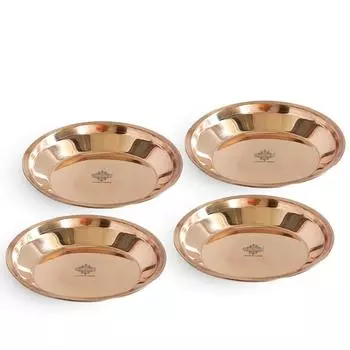 Медная тарелка Пуджа Тали, Цель Пуджана, предмет духовного подарка, 8 дюймов каждая, набор из 4 шт.