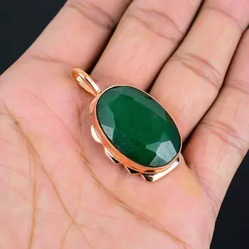Медная ювелирная подвеска ручной работы с изумрудным драгоценным камнем, созданная в лаборатории для сестры 1.85 Inches зелёный
