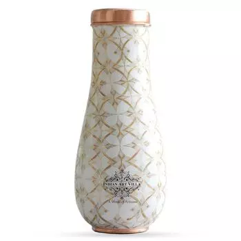 Медная золотая бутылка с блочной печатью для спальни – Дизайнерская посуда для напитков, Стильная медная бутылка для воды для домашнего использования, Объем – 1500 мл