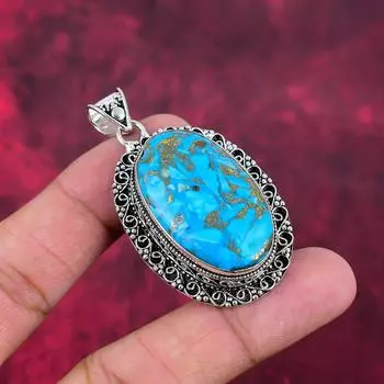 Медно-бирюзовый кулон из цельного серебра 925 пробы, подвеска ручной работы с драгоценными камнями, подарки для жены, абсолютно новый кулон 2.24 Inches синий