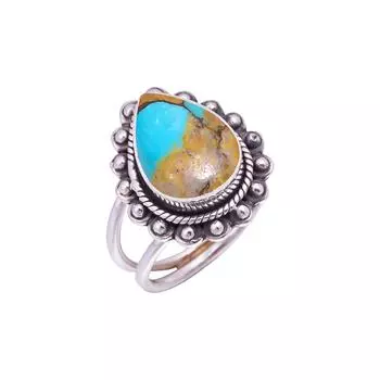 Медно-бирюзовый - Pilot Mountain Gemstone 925 стерлингового серебра кольцо V9474, синее и коричневое кольцо, грушевидное кольцо, подарок на День святого Валентина, подарок для нее, на день рождения G