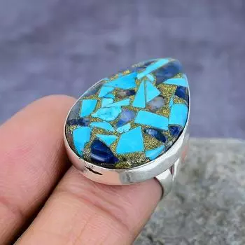 Медно-голубой бирюзовый драгоценный камень 925 пробы Серебряное кольцо Ювелирные изделия