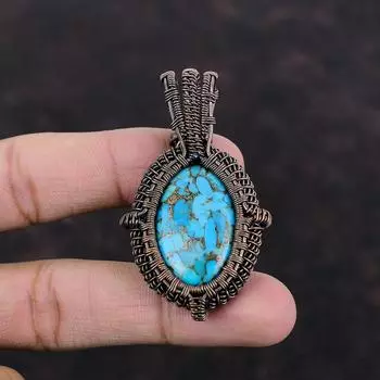 Медно-голубой бирюзовый кулон, обернутый медной проволокой, потрясающий драгоценный камень, кулон ручной работы, обернутый медной проволокой, подарок для матери