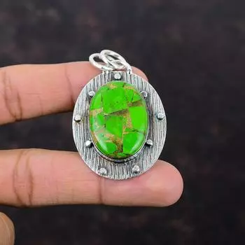 Медно-зеленая бирюзовая подвеска из стерлингового серебра 925 пробы Подвеска из натурального драгоценного камня Подарок для друга Ювелирные изделия ручной работы из медно-зеленой бирюзы