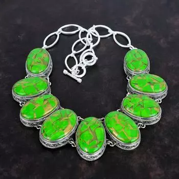 Медно-зеленое бирюзовое ожерелье, винтажное ожерелье из драгоценных камней, ожерелье из стерлингового серебра 925 пробы, регулируемое ожерелье из цепочки, ювелирные изделия ручной работы для подарков