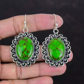 Медно-зеленые бирюзовые серьги из стерлингового серебра 925 пробы, оригинальные серьги с драгоценными камнями, бирюзовые украшения ручной работы, подарки для жены, серьги-капли