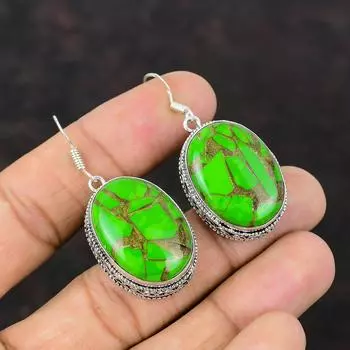 Медно-зеленые бирюзовые серьги, серьги из стерлингового серебра 925 пробы, винтажные ювелирные изделия, серьги с драгоценными камнями, подарок для матери, серьги ручной работы с уникальным дизайном