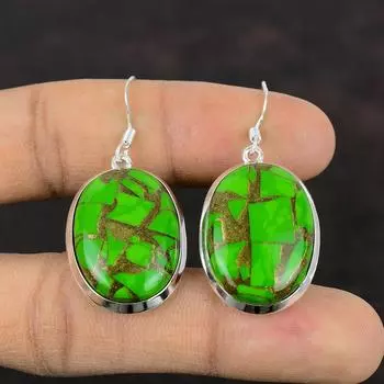 Медно-зеленые серьги с бирюзой, серьги с драгоценными камнями, ювелирные изделия ручной работы, серьги из стерлингового серебра 925 пробы, серьги-капли, эффектные ювелирные изделия, подарок для мамы