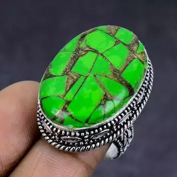 Медно-зеленый бирюзовый 925 стерлингового серебра подарок ювелирное изделие кольцо размер 7.5 S6v34