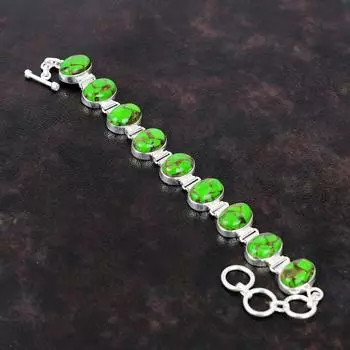 Медно-зеленый бирюзовый браслет Браслет из натурального драгоценного камня Браслет из стерлингового серебра 925 пробы Регулируемый браслет-цепочка Ювелирные изделия ручной работы для подарков