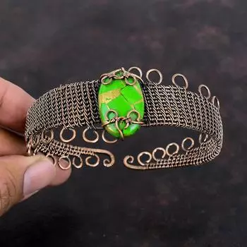 Медно-зеленый бирюзовый браслет-манжета с драгоценным камнем Медная проволока Браслет Регулируемый браслет Медные украшения ручной работы Подарок для мамы Элегантные манжеты