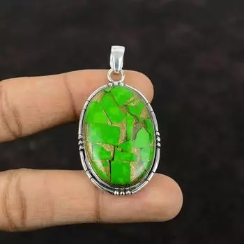 Медно-зеленый бирюзовый кулон Ювелирные изделия из драгоценных камней Подвеска из стерлингового серебра 925 пробы Изысканный кулон ручной работы Оригинальный ювелирный подарок из драгоценного камня для женщин