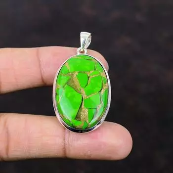 Медно-зеленый бирюзовый кулон. Подвеска из драгоценного камня. Достойный кулон. Подвеска из стерлингового серебра 925 пробы. Ювелирные изделия из камня. Свадебный подарок. Кулон ручной работы.