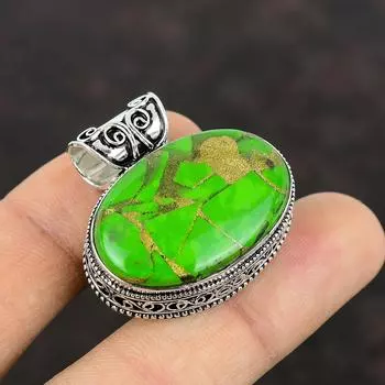 Медно-зеленый бирюзовый кулон, подвеска из стерлингового серебра 925 пробы, приличные ювелирные изделия ручной работы, подвеска из натурального драгоценного камня, винтажный кулон, подарок на годовщину
