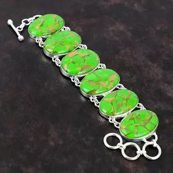 Медно-зеленый браслет с бирюзой, браслет из стерлингового серебра 925 пробы, регулируемая цепочка ручной работы, очень красивый браслет с драгоценными камнями, подарок для друга Adjustable