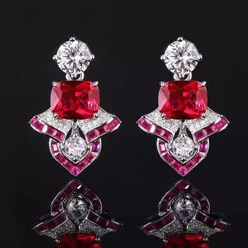 Медно-золотая юбка с изумрудом и квадратными драгоценными камнями, кружевные серьги с имитацией бриллиантов и красного корунда, роскошные экстравагантные женские серьги изумрудный