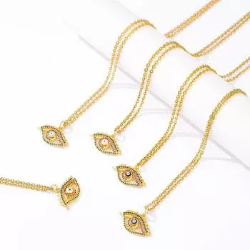 Медное инкрустированное циркониевое ожерелье, женское эмалированное турецкое ожерелье со злыми глазами, женское очарование, модное ожерелье-цепочка из нержавеющей стали, ювелирные изделия Black Eyes45cm