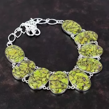 Медное ожерелье из атлантисита, ожерелье из стерлингового серебра 925 пробы, драгоценный камень, ювелирные изделия ручной работы, регулируемая цепочка, ожерелье, подарок для девушки, дизайнерское ожерелье