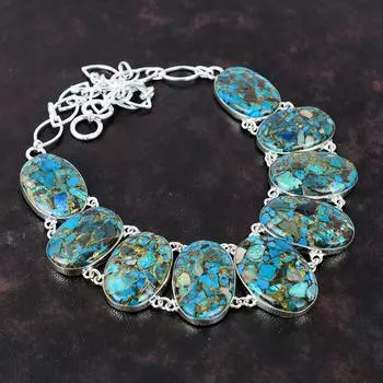 Медное ожерелье из хризоколлы, стерлинговое серебро 925 пробы, ожерелье, ювелирные изделия из драгоценных камней, регулируемая цепочка ручной работы, ожерелье, подарок для жены, новые ювелирные изделия